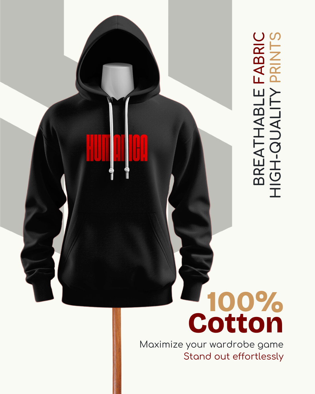 Humanica Dark Black Unisex Premium Cotton Hoodie