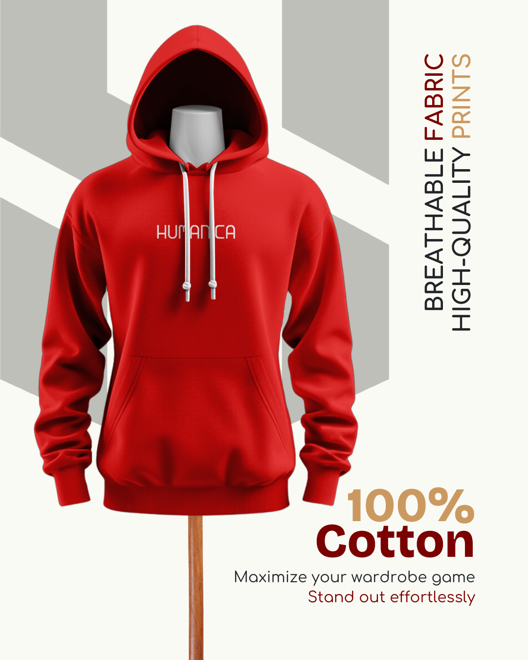 Humanica Blood Red Unisex Premium Cotton Hoodie