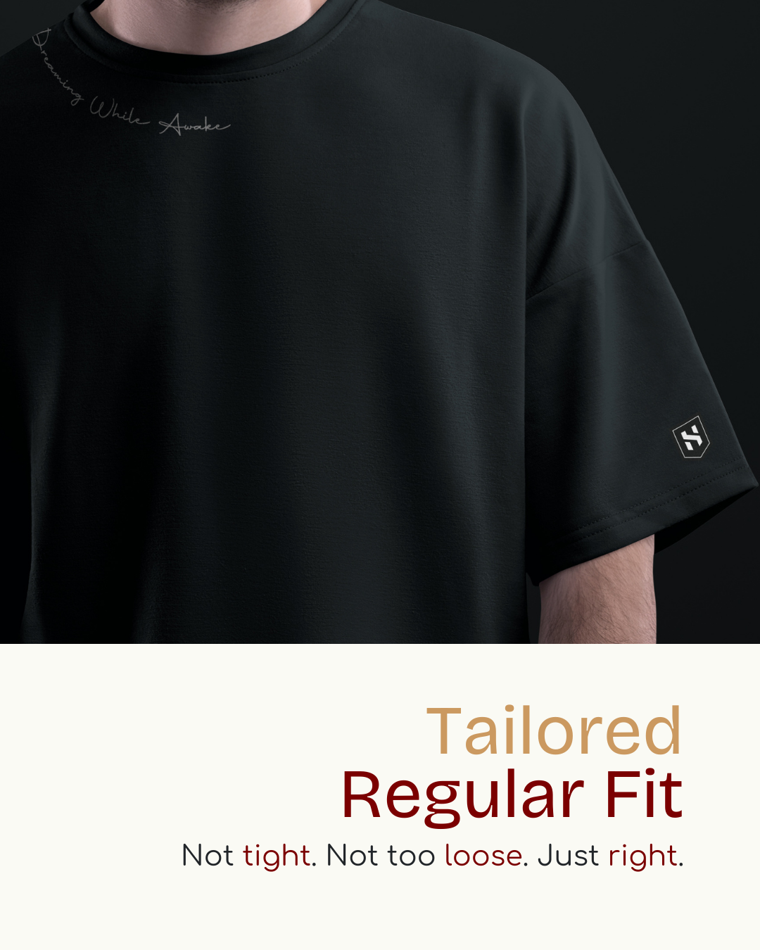 Humanica Charcoal Black Relaxed Fit Premium Cotton T-Shirt