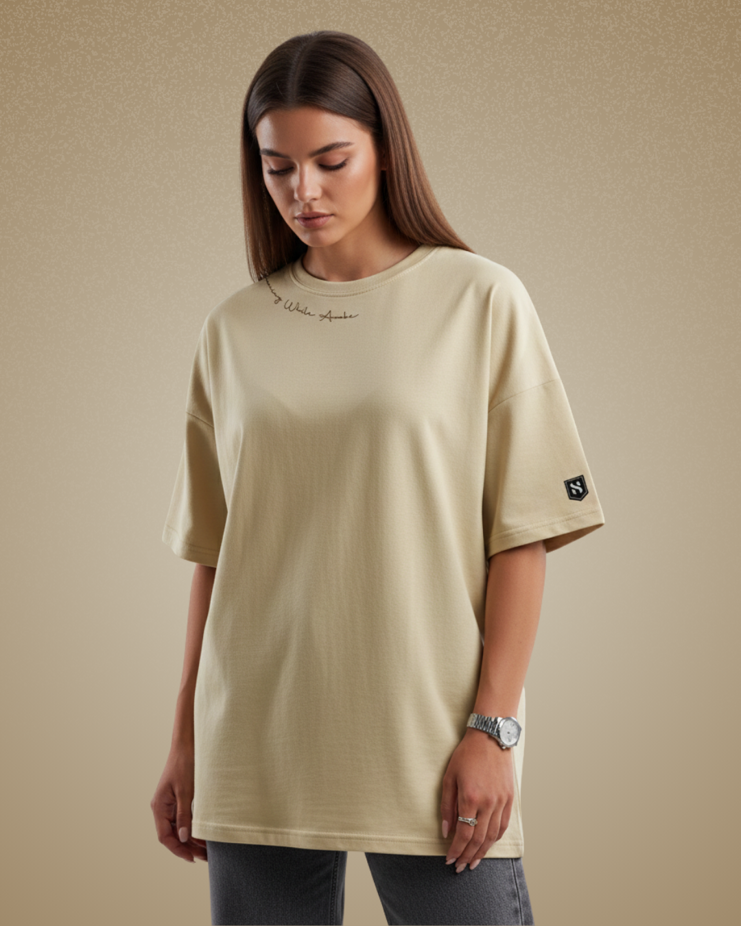 Humanica Warm Cream Relaxed Fit Premium Cotton T Shirt