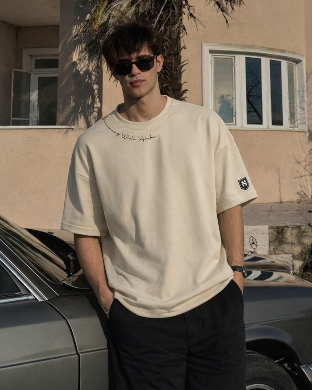 Humanica Warm Cream Relaxed Fit Premium Cotton T Shirt