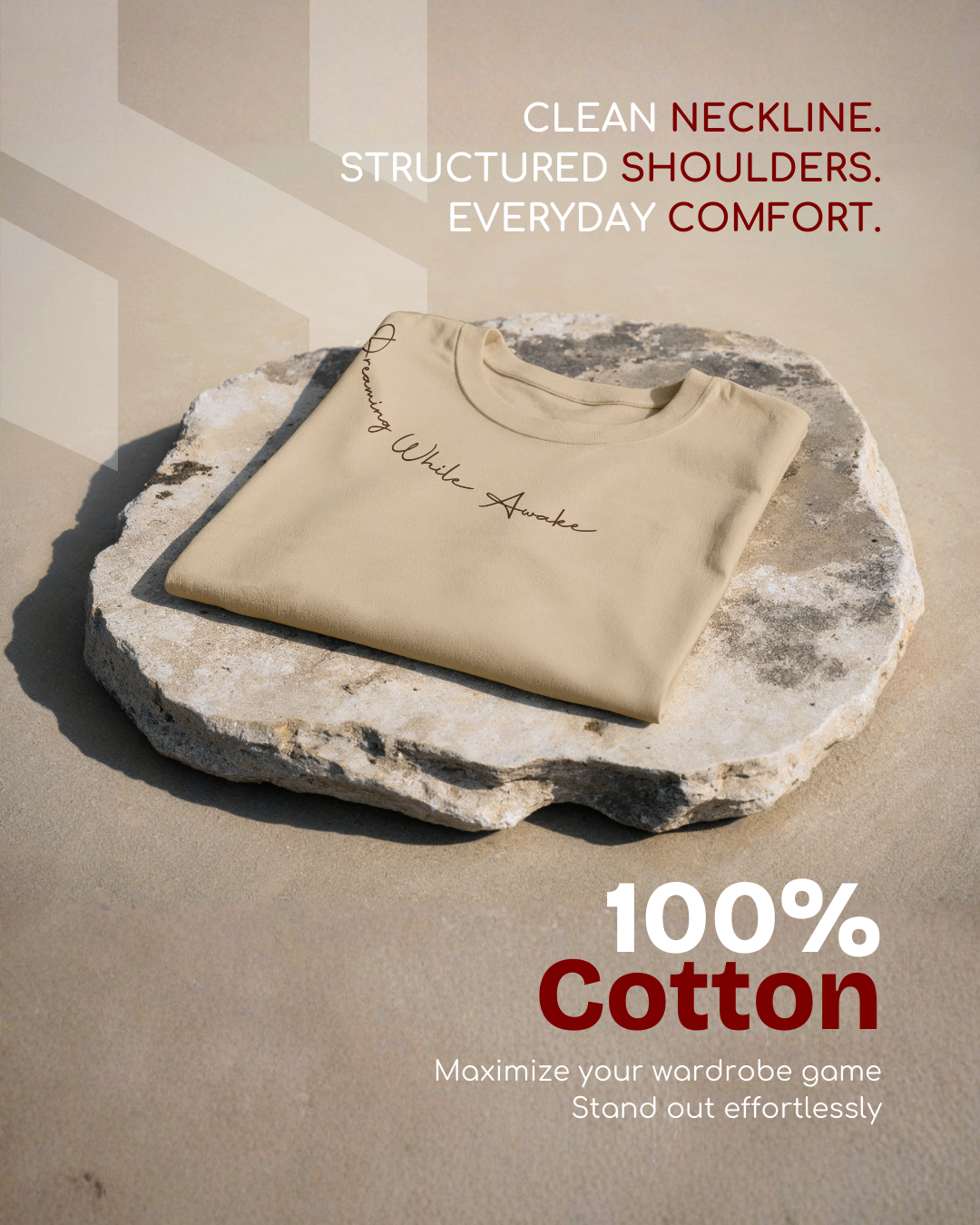 Humanica Warm Cream Relaxed Fit Premium Cotton T Shirt