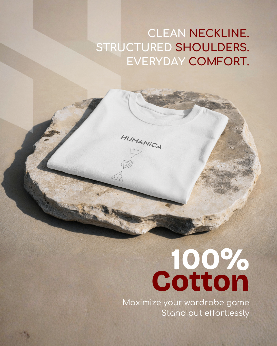 Humanica Branded Milk White Relaxed Fit Premium Cotton T Shirt