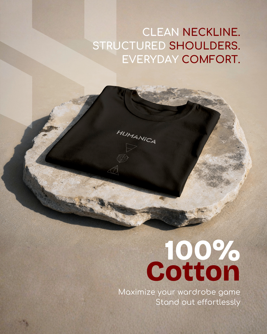 Humanica Branded Charcoal Black Relaxed Fit Premium Cotton T-Shirt