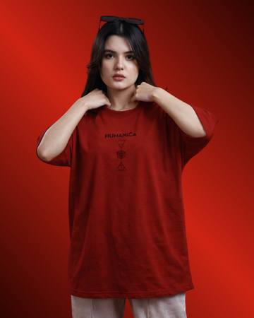Humanica Branded Blood Red Relaxed Fit Premium Cotton T Shirt
