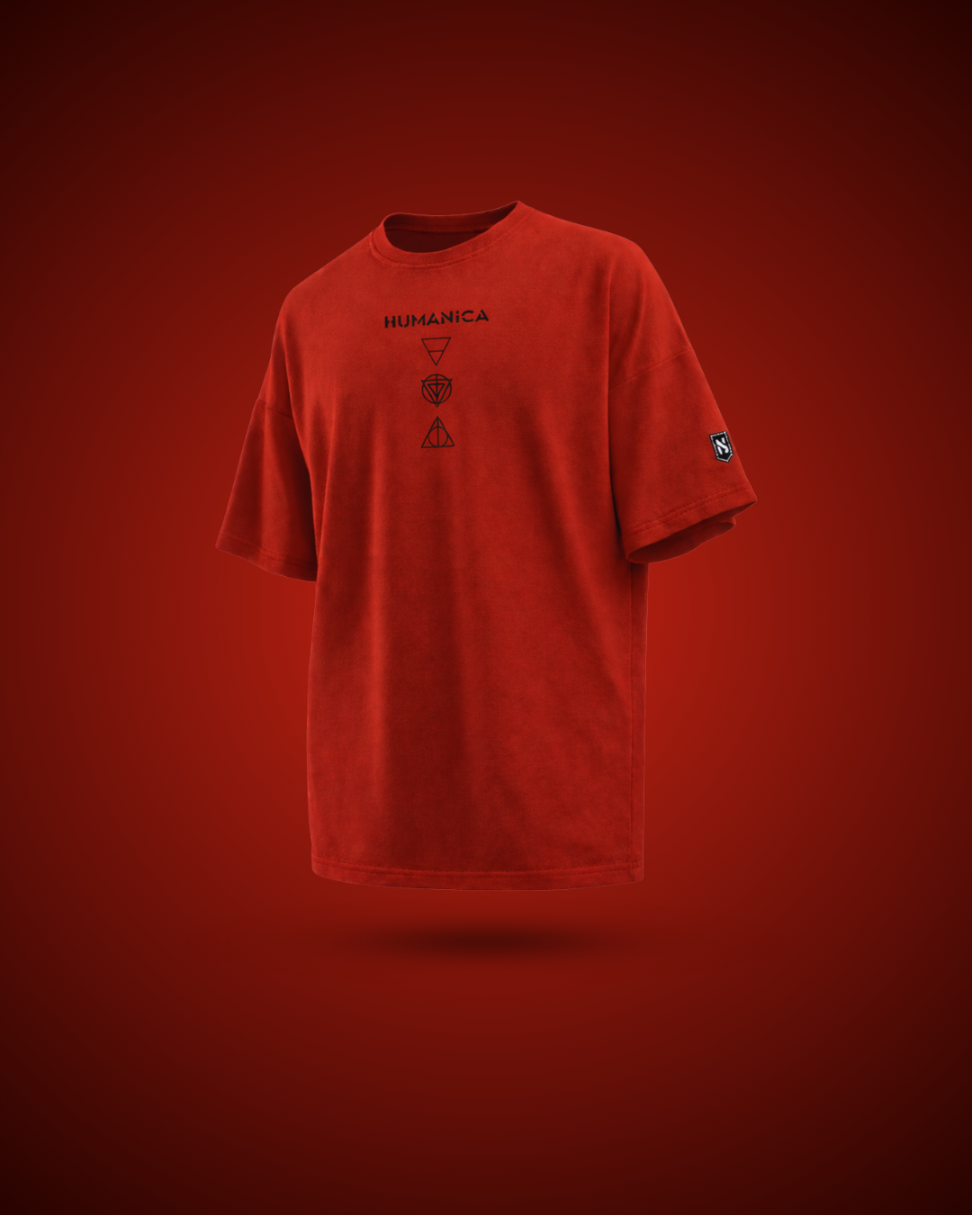 Humanica Branded Blood Red Relaxed Fit Premium Cotton T Shirt