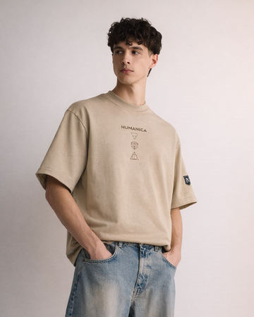 Humanica Branded Warm Cream Relaxed Fit Premium Cotton T Shirt