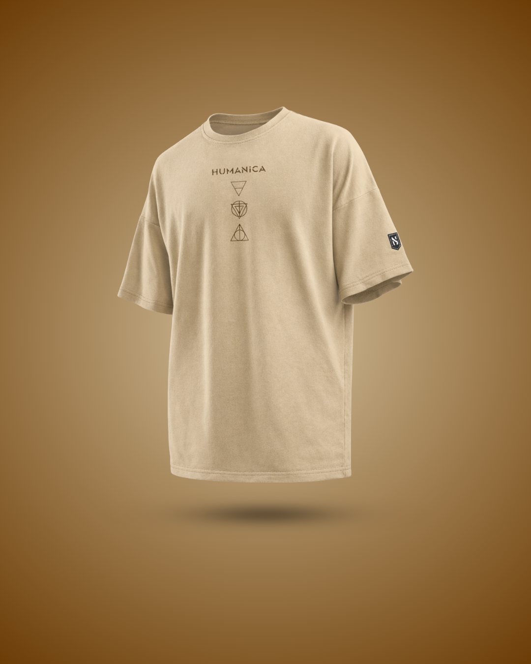 Humanica Branded Warm Cream Relaxed Fit Premium Cotton T Shirt