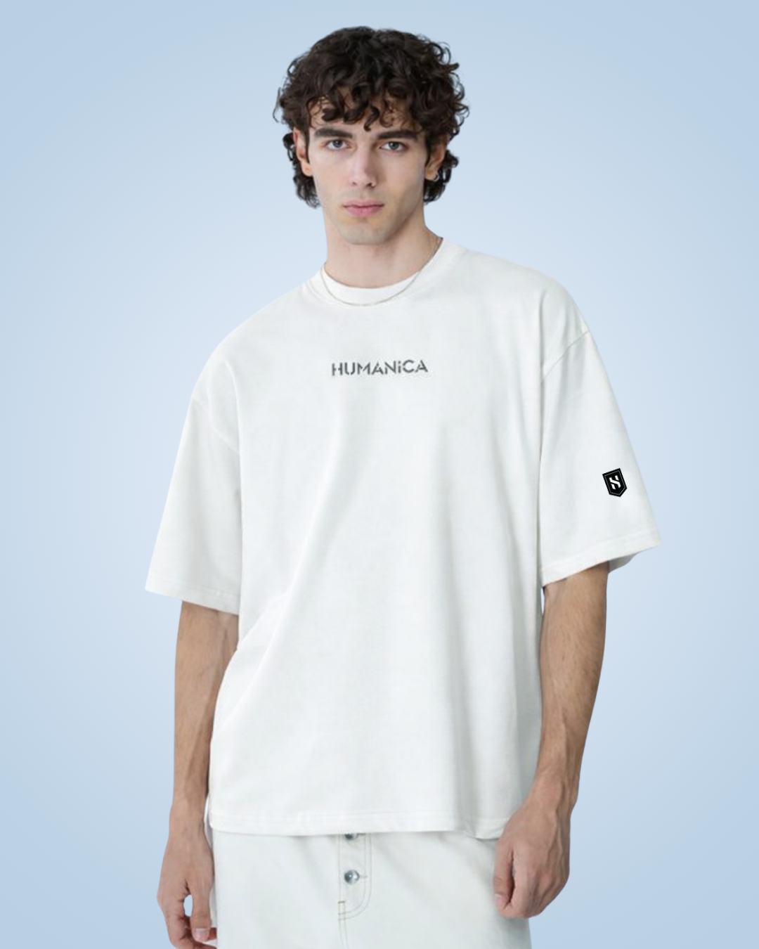 Humanica Branded Milk White Relaxed Fit Premium Back Printed Cotton T Shirt