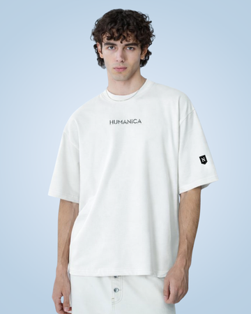Humanica Branded Milk White Relaxed Fit Premium Back Printed Cotton T Shirt