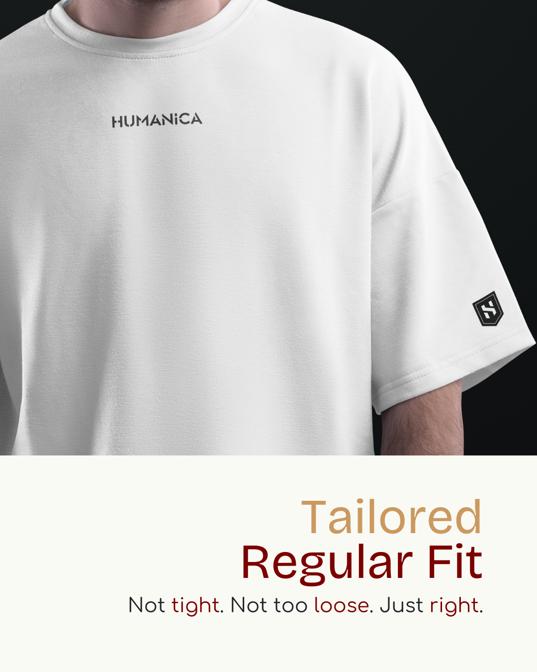 Humanica Branded Milk White Relaxed Fit Premium Back Printed Cotton T Shirt