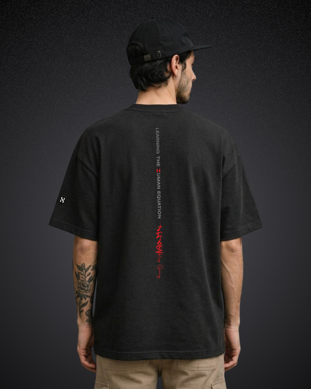 Humanica Branded Charcoal Black Relaxed Fit Premium Back Printed Cotton T-Shirt