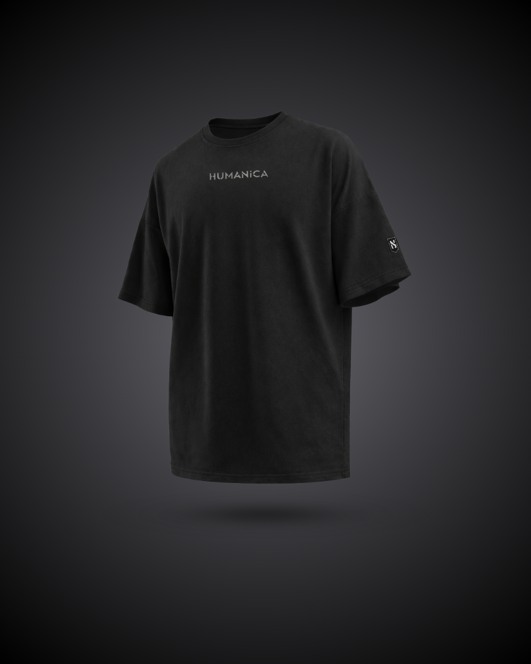 Humanica Branded Charcoal Black Relaxed Fit Premium Back Printed Cotton T-Shirt