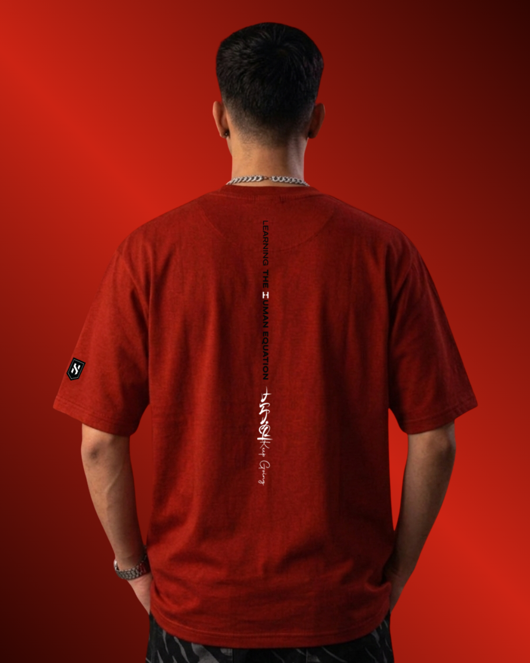 Humanica Branded Blood Red Relaxed Fit Premium Back Printed Cotton T Shirt