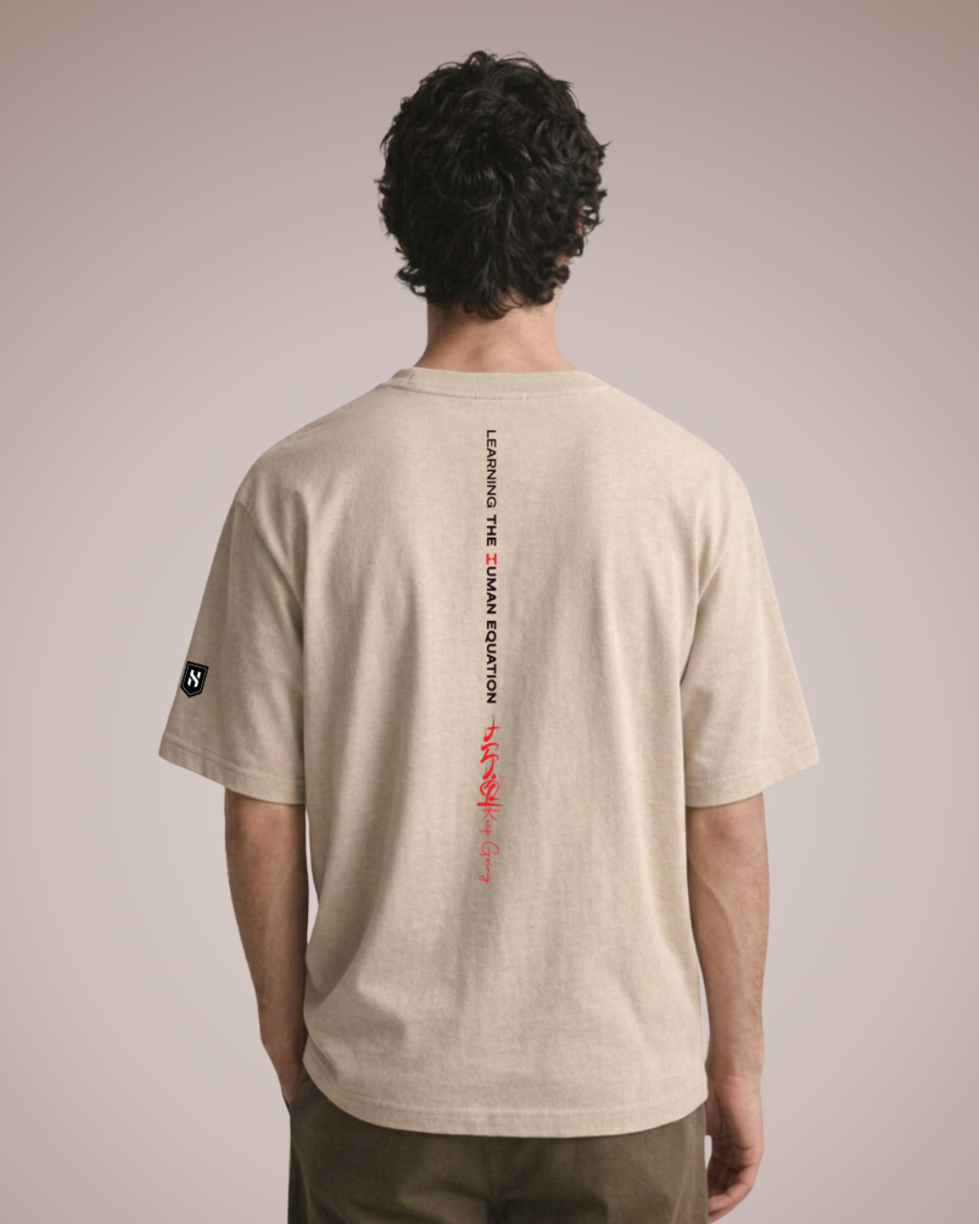 Humanica Branded Warm Cream Relaxed Fit Premium Back Printed Cotton T Shirt