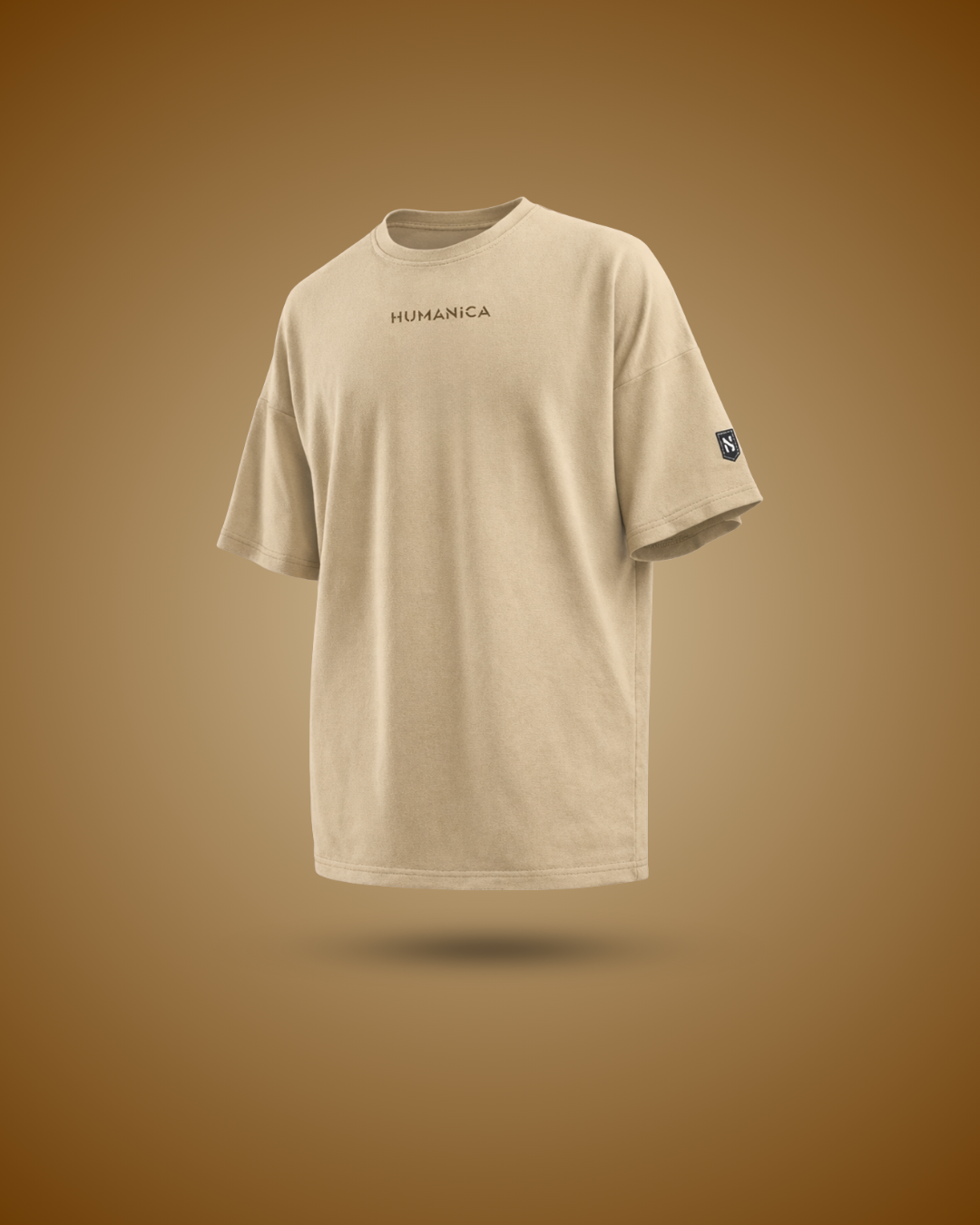 Humanica Branded Warm Cream Relaxed Fit Premium Back Printed Cotton T Shirt