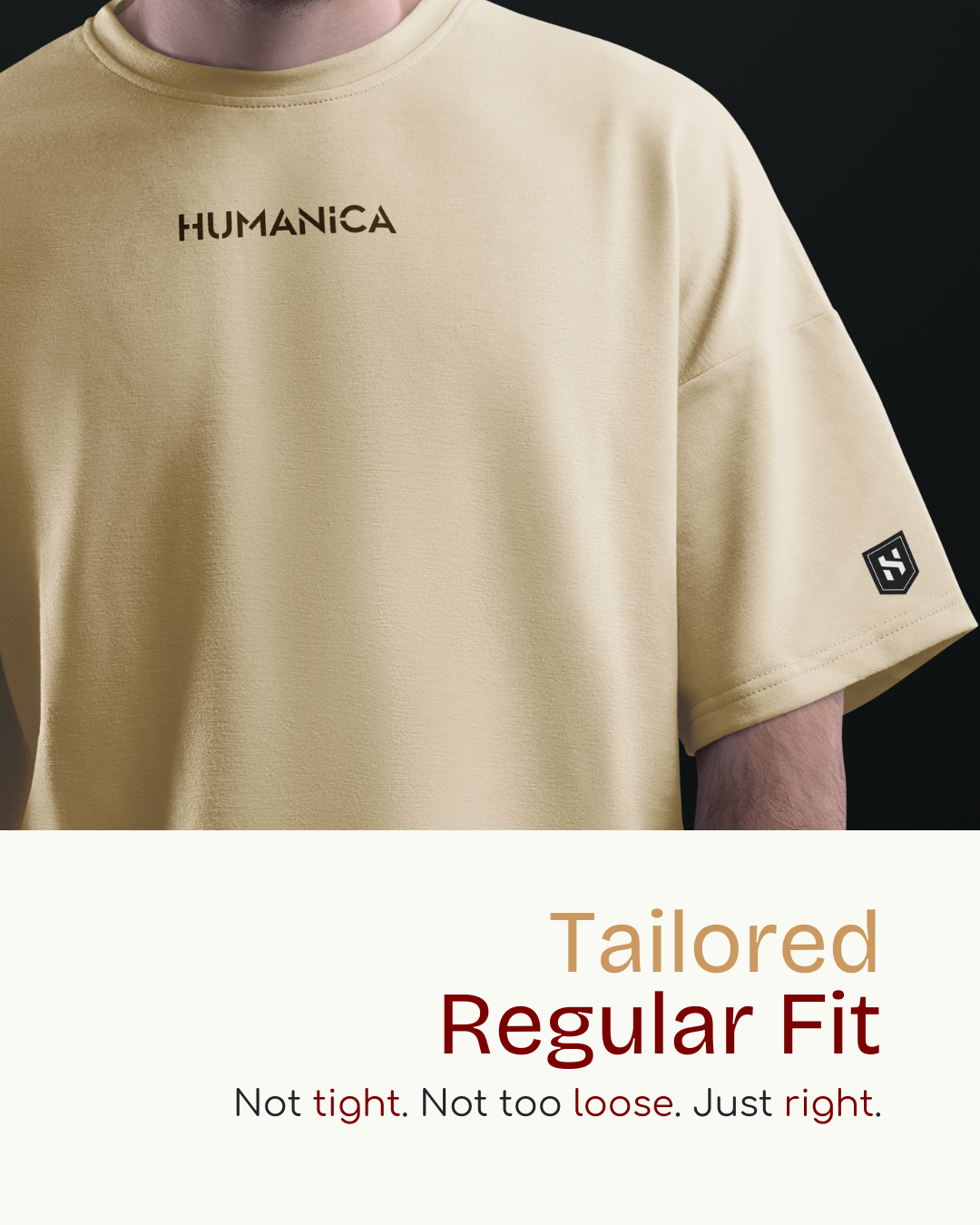 Humanica Branded Warm Cream Relaxed Fit Premium Back Printed Cotton T Shirt