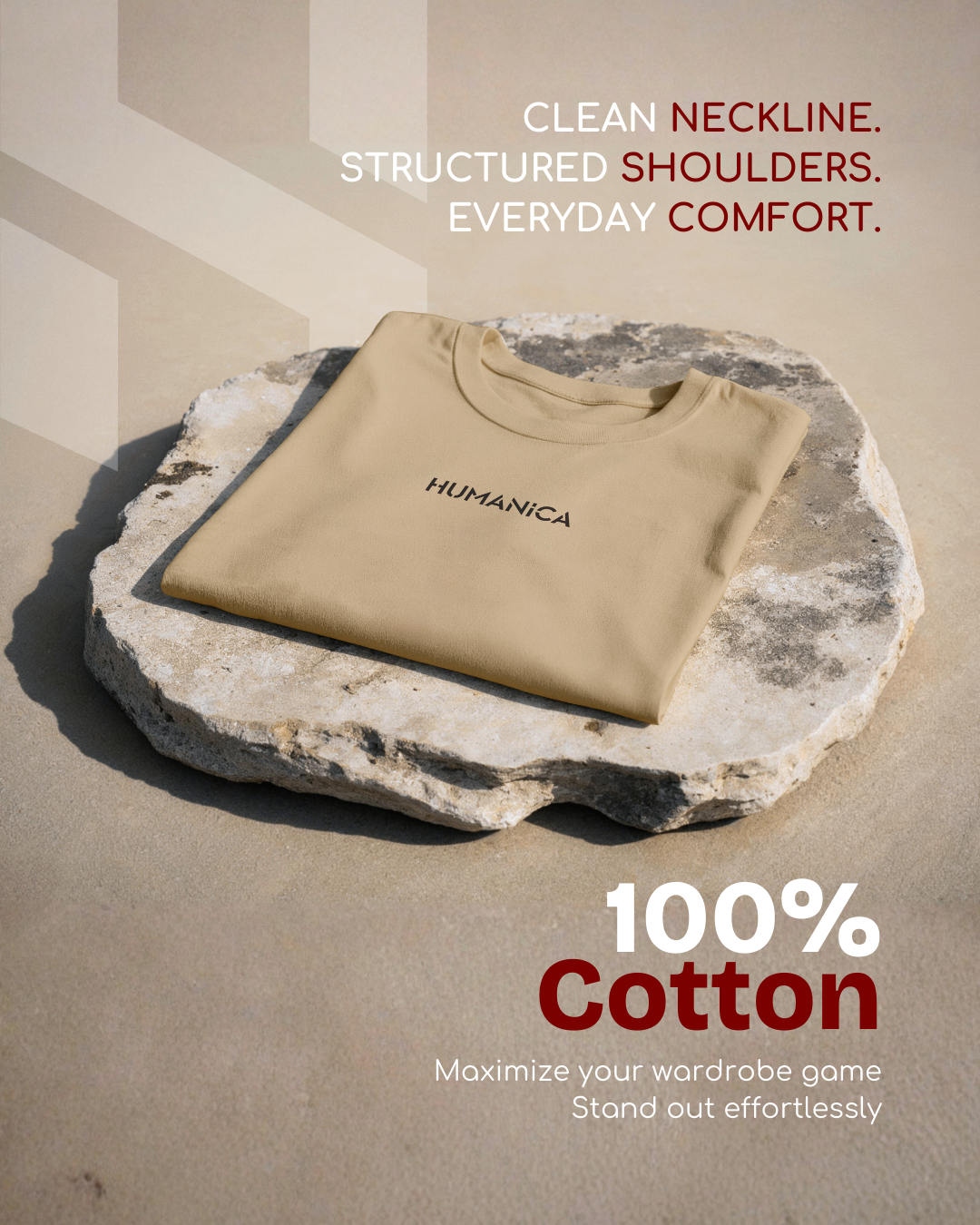 Humanica Branded Warm Cream Relaxed Fit Premium Back Printed Cotton T Shirt